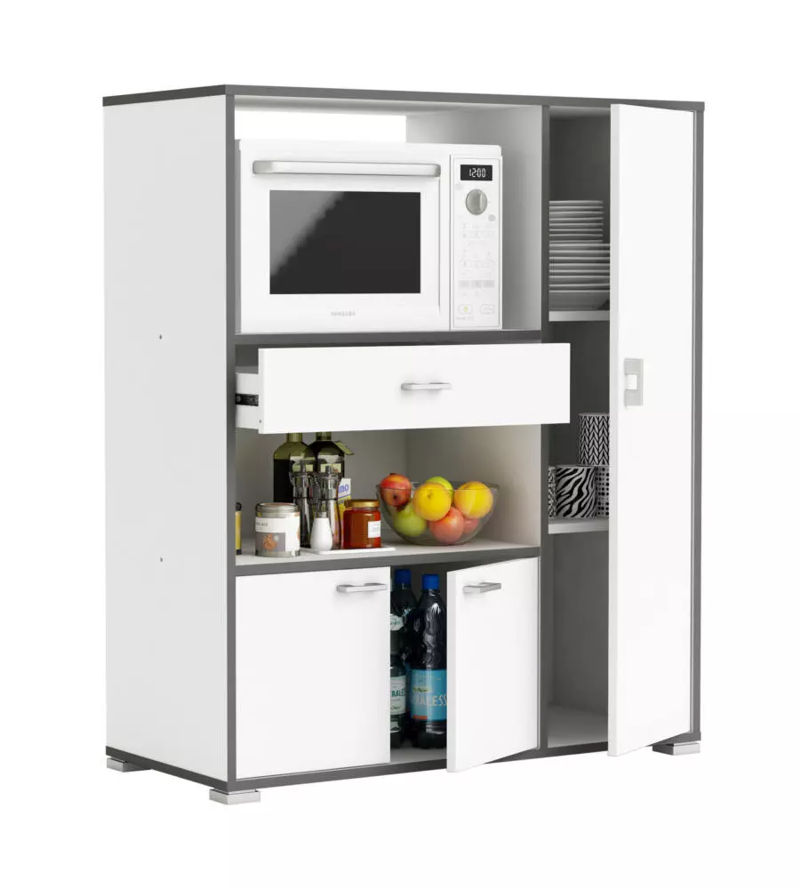MOBILE BUFFET CUCINA BIANCO CON PROFILI GRIGI, 90X112X40 CM